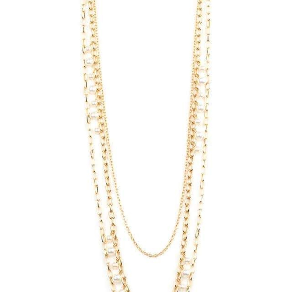 Gold tone and Pearl-esk stone necklace & earring set
